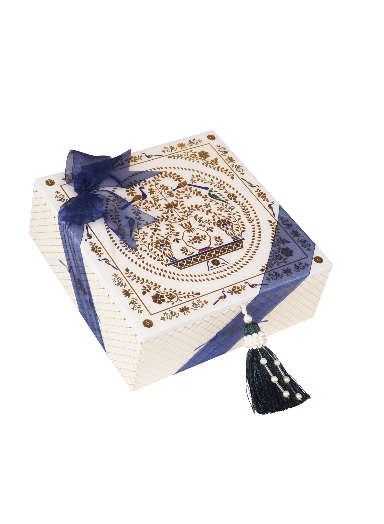 Khidri Dates with Fully Lacquered Intricate Gold Foiling Peacock Box (48 Individually Wrapped Pcs)