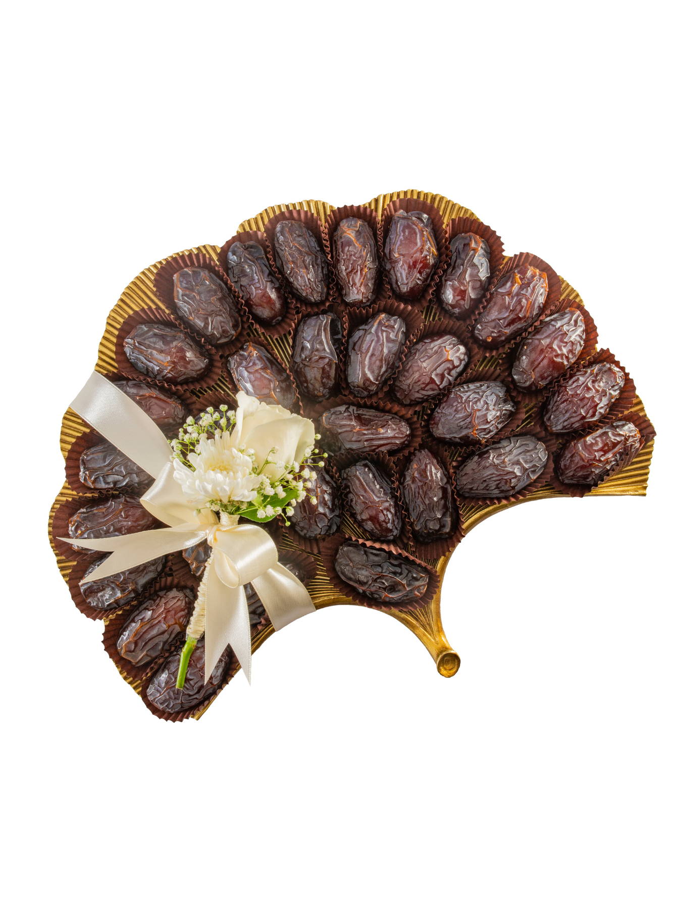 Khidri Dates with Golden Platter with Ribbon (46 Pcs)