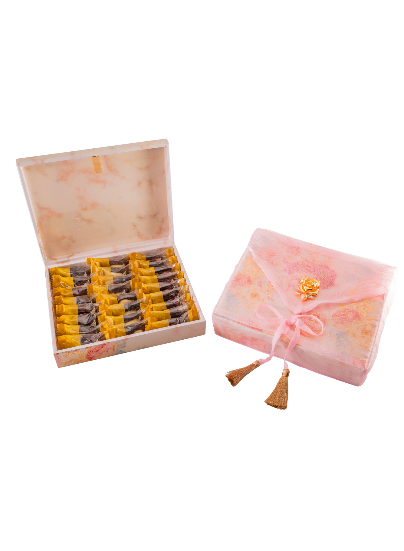 Safawi Dates with Rose Box with Pink Tissue Cover (32 Pcs)