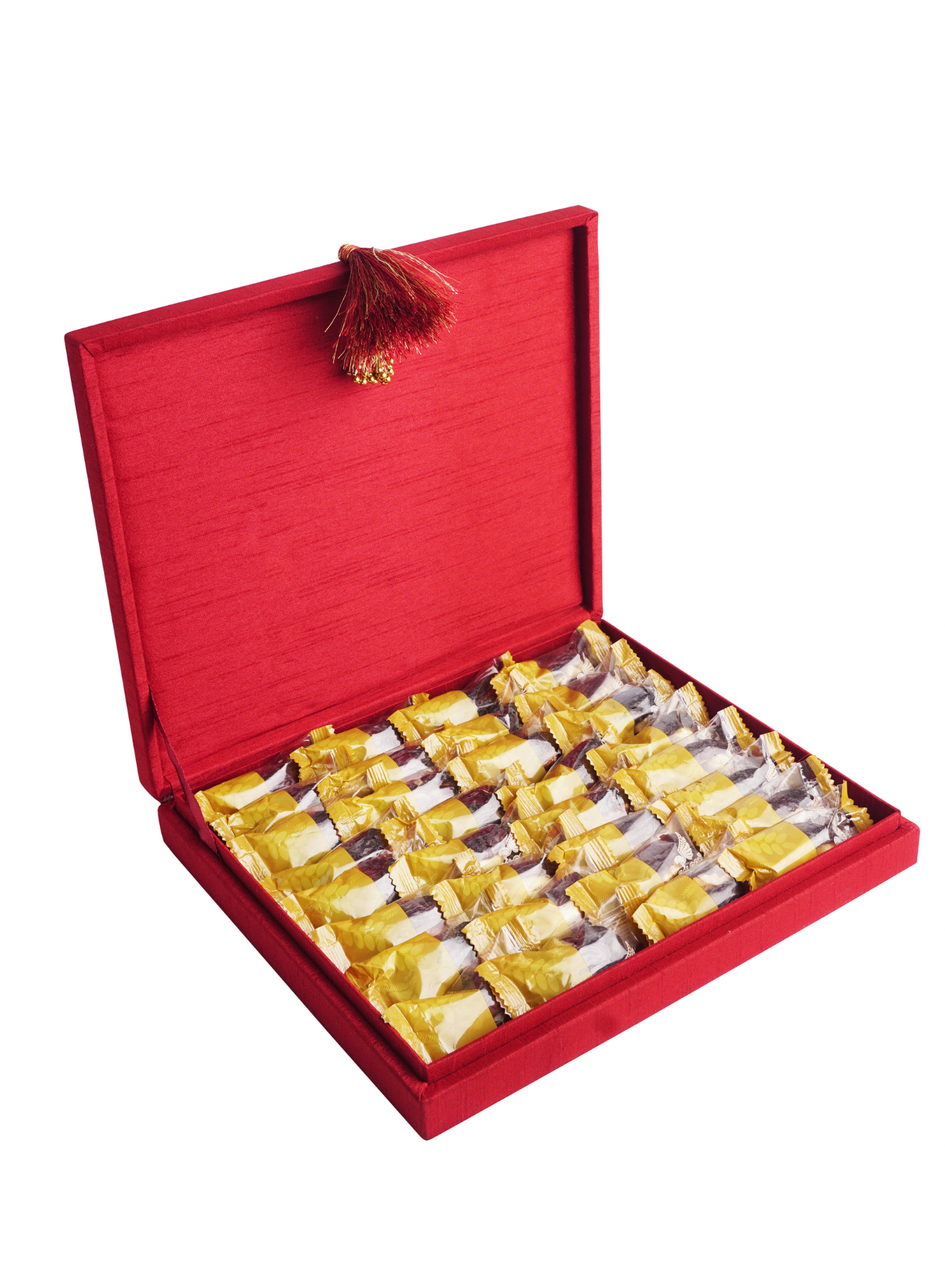 Safawi Dates with Burgundy & Gold Festive Silk Box (32 Pcs)
