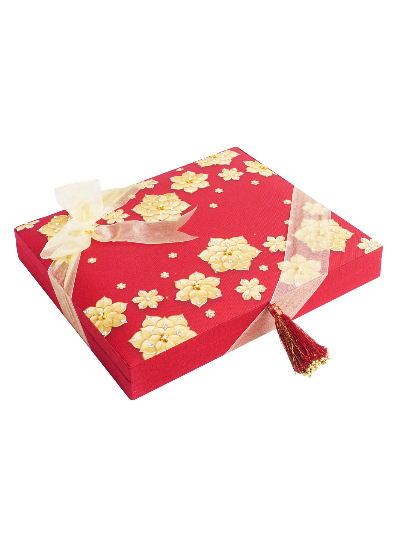 Khidri Dates with Burgundy & Gold Festive Silk Box (21 Pcs)
