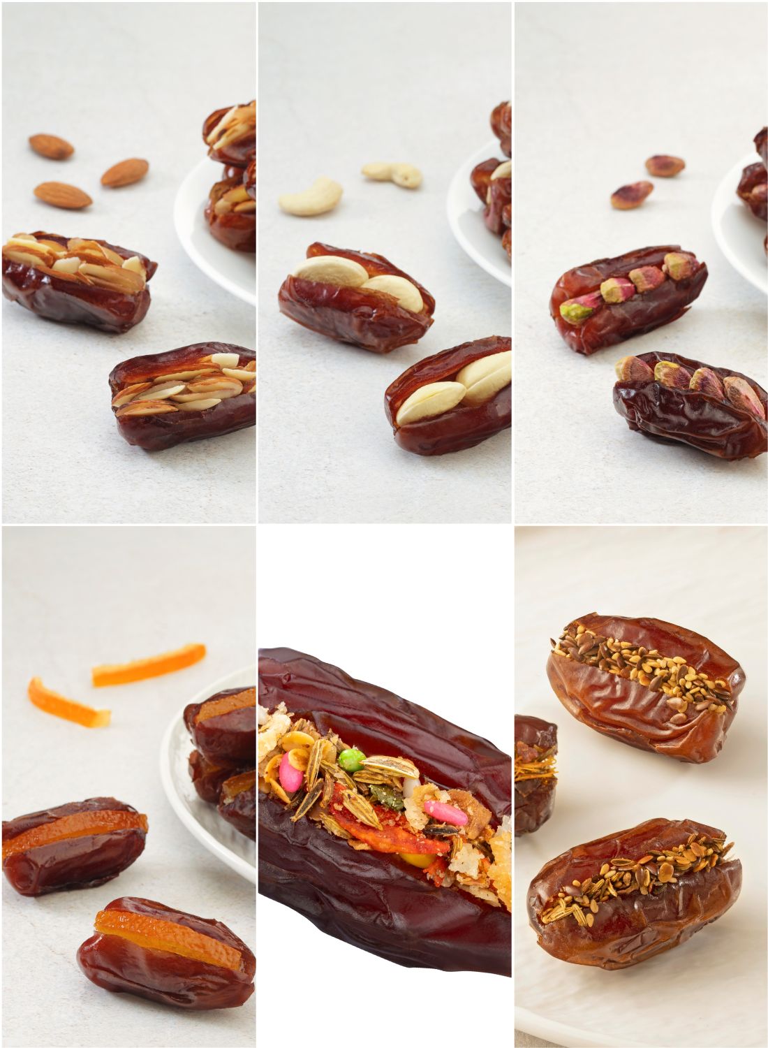 Khidri Dates with Flaked Almonds, Cashew Nuts, Pistachios, Lemon Peel, Orange Peel, Meetha Paan, Shahi Mukhwas