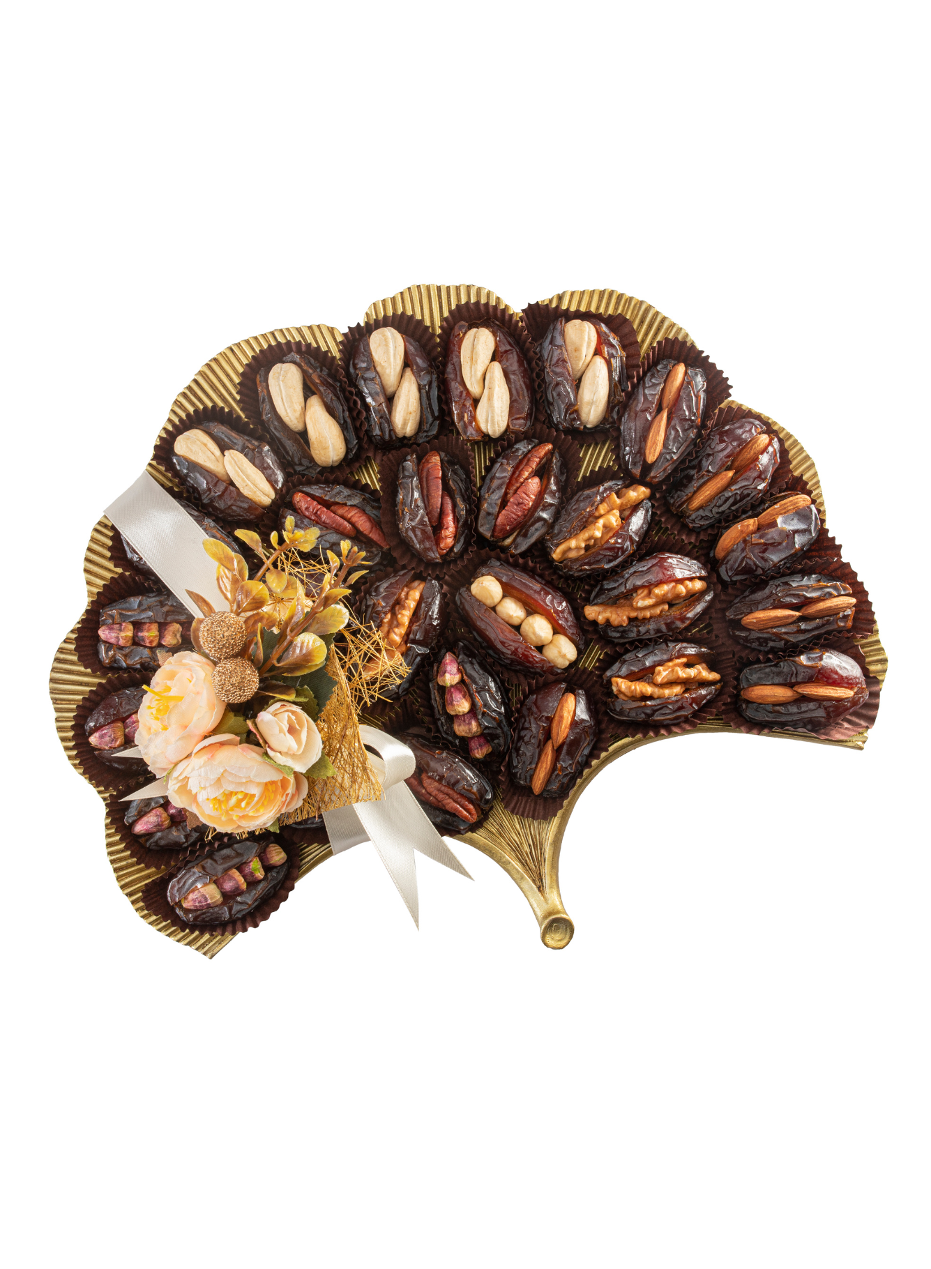 Medjoul Dates with Golden Platter with Ribbon (32 Pcs)