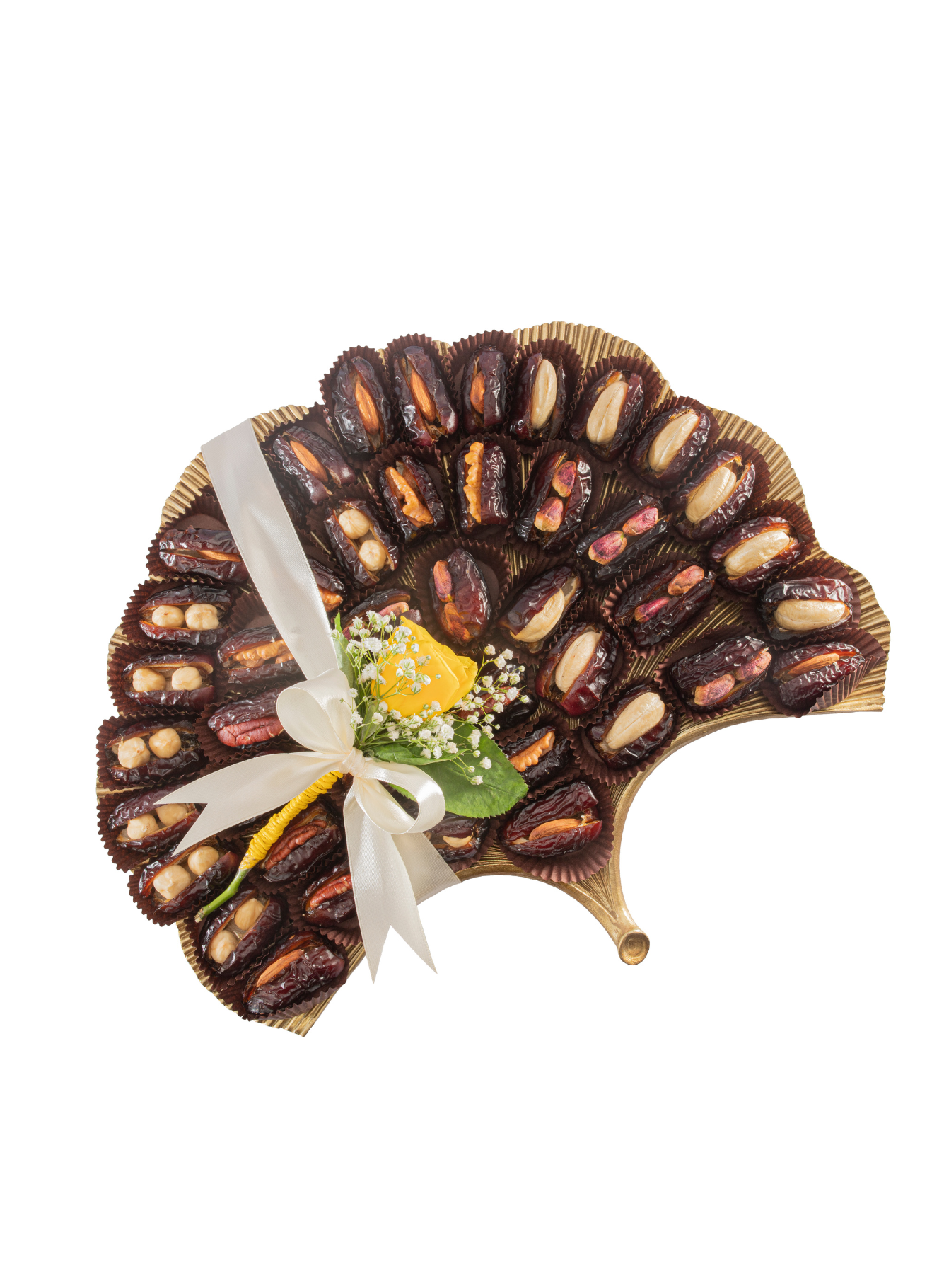Safawi Dates with Golden Platter with Ribbon (46 Pcs)