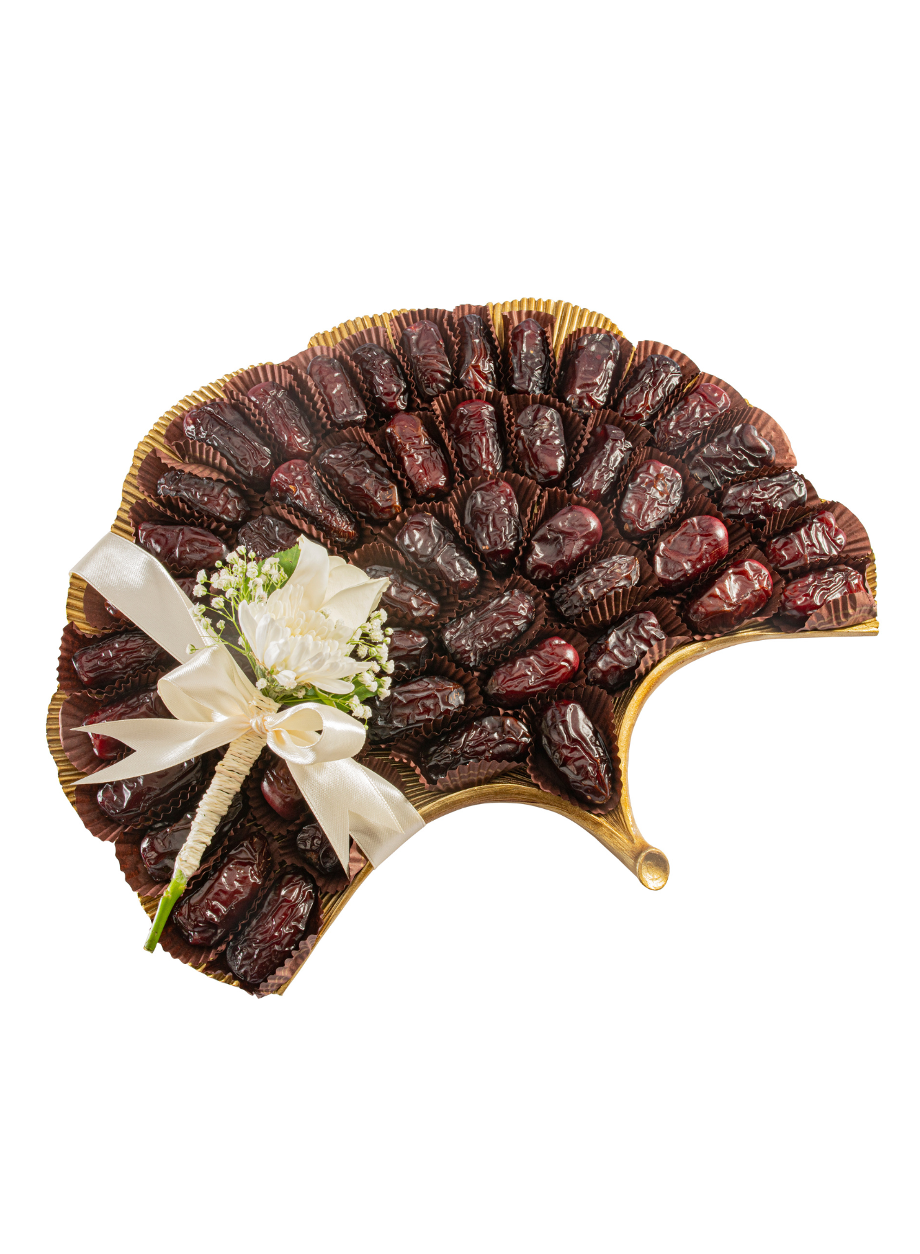Safawi Dates with Golden Platter with Ribbon (46 Pcs)