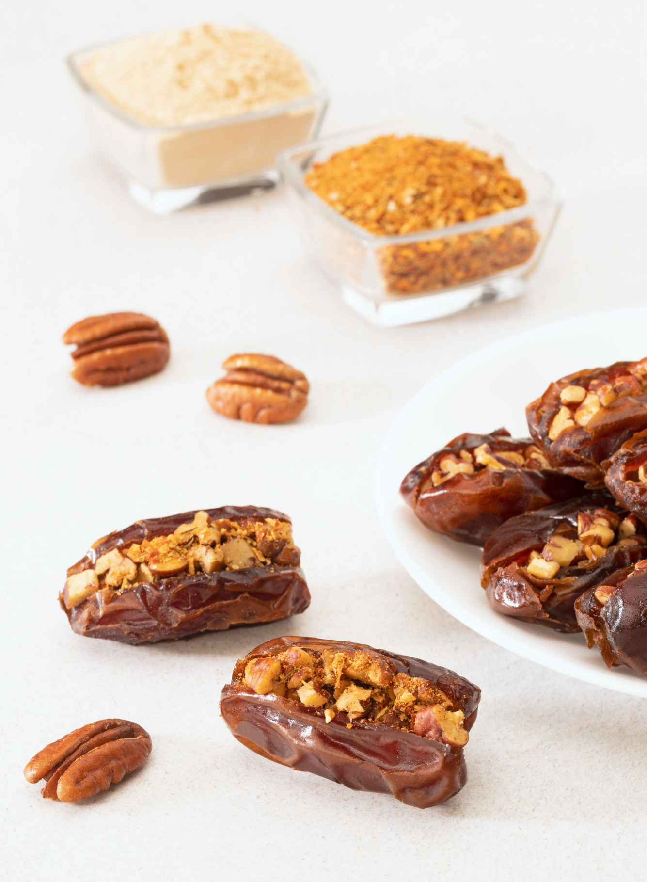 Khidri Dates with Caramalised Pecan Crunch with Prop