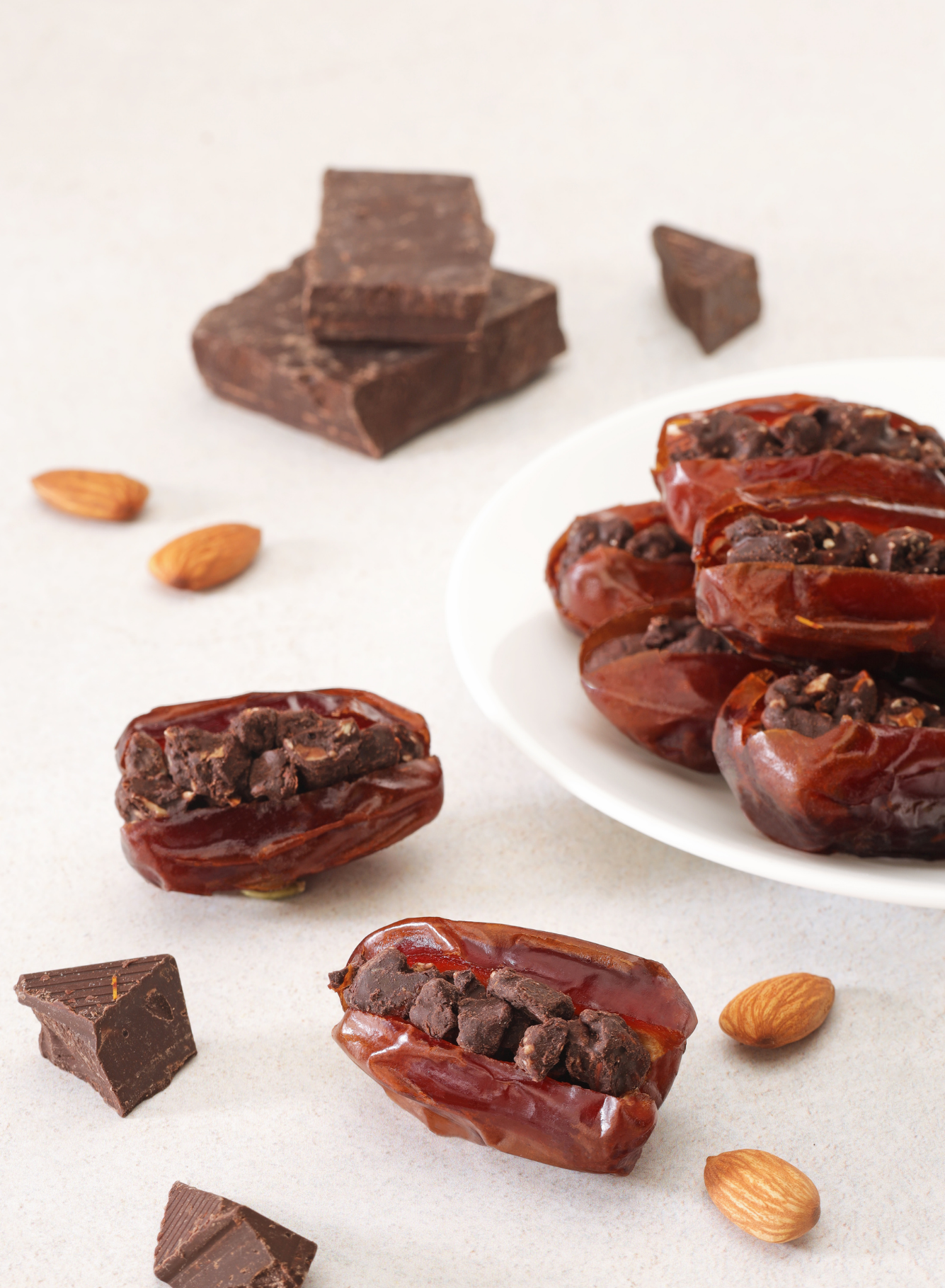 Khidri Dates with Chocolate Almond Drizzle with Prop