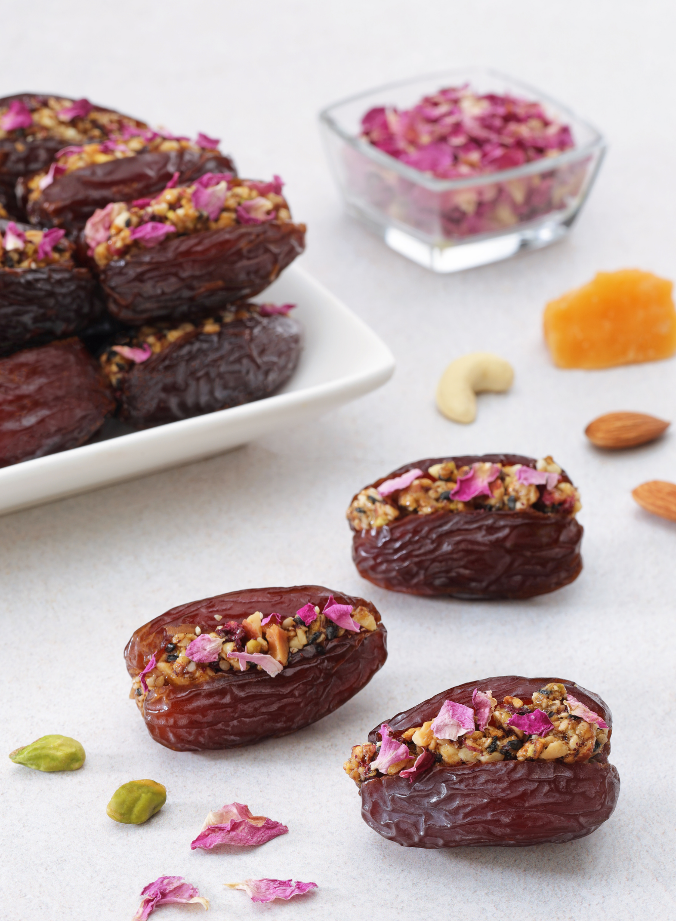 Medjoul Dates with Rose Brittle.